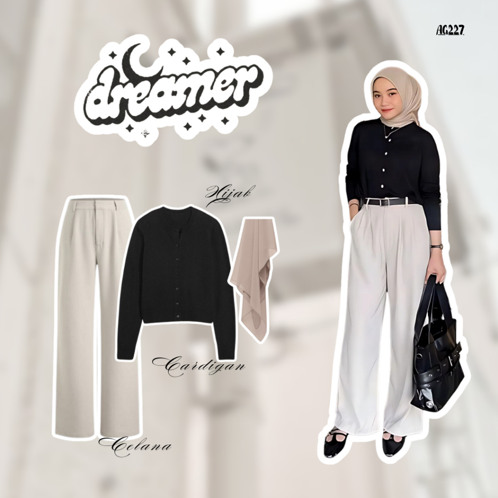 OOTD Korean Style Kekinian Terbaru Outfit Wanit Korean Style Kekinian Cardigan + Celana + Hijab OOTD