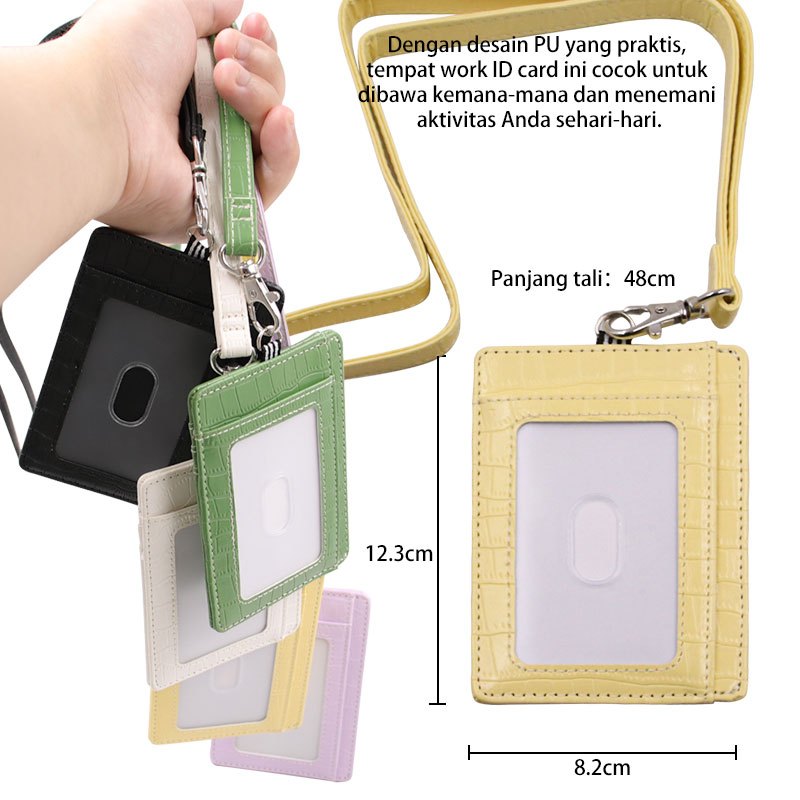 

tokobagasii.tg Lanyard ID Card Holder Harper Lanyard Name Tag Kulit Dua Sisi Bolak Balik Mika Kancing
