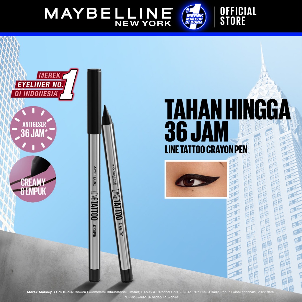 MAYBELLINE OFFICIAL Line Tattoo Crayon Pen Liner - Eyeliner Makeup Black Waterproof Tahan Air Long L