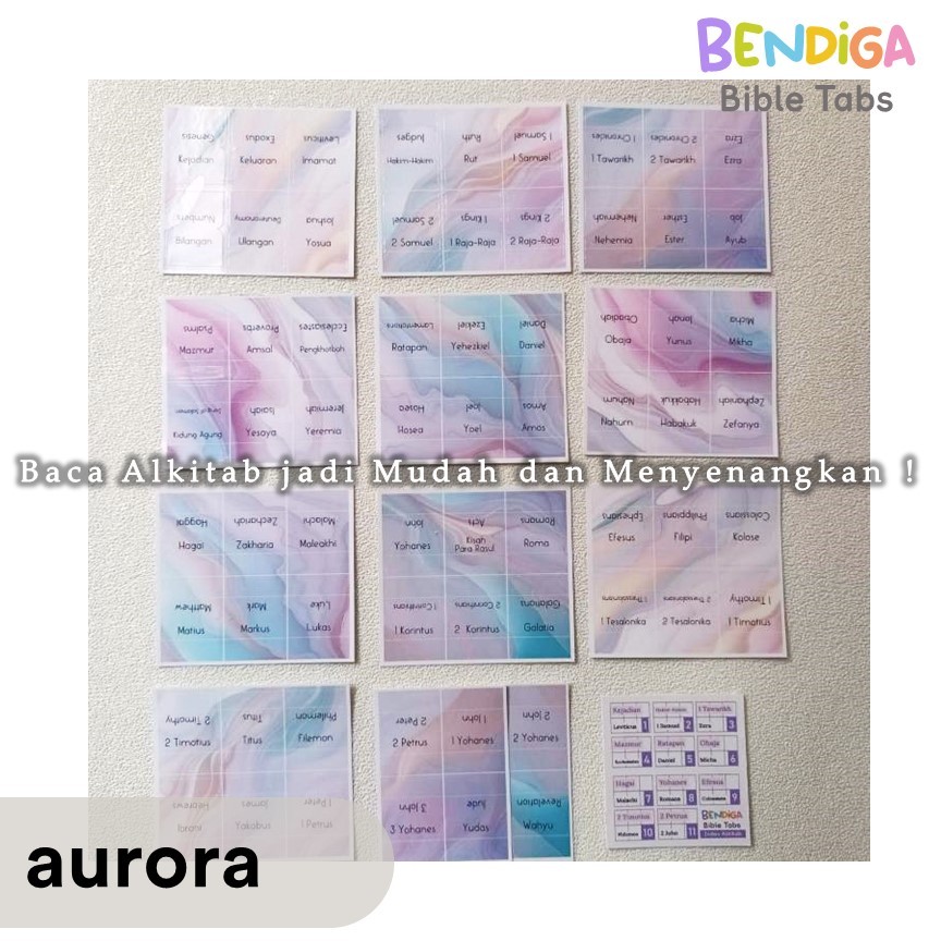 

[BENDIGA GBU- AURORA NATURE] Stiker Penanda Index Alkitab Sticker Bible Tabs Index 66 Dua Bahasa Inggris 66pcs Laminated BIBLE TABS INDEX Sticker Index Alkitab