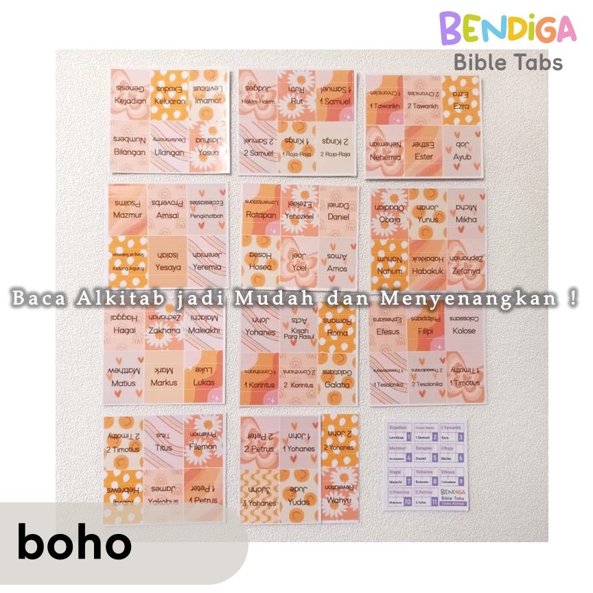 

[BENDIGA GBU- BOHO PATTERN] Stiker Penanda Index Alkitab Sticker Bible Tabs Index 66 Dua Bahasa Inggris 66pcs Laminated BIBLE TABS INDEX Sticker Index Alkitab
