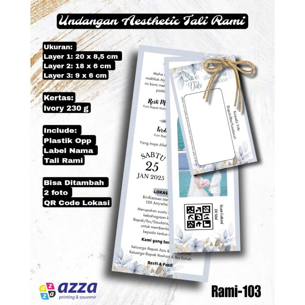 

UNDANGAN TALI RAMI / UNDANGAN HANG TAG / UNDANGAN PERNIKAHAN DENGAN FOTO