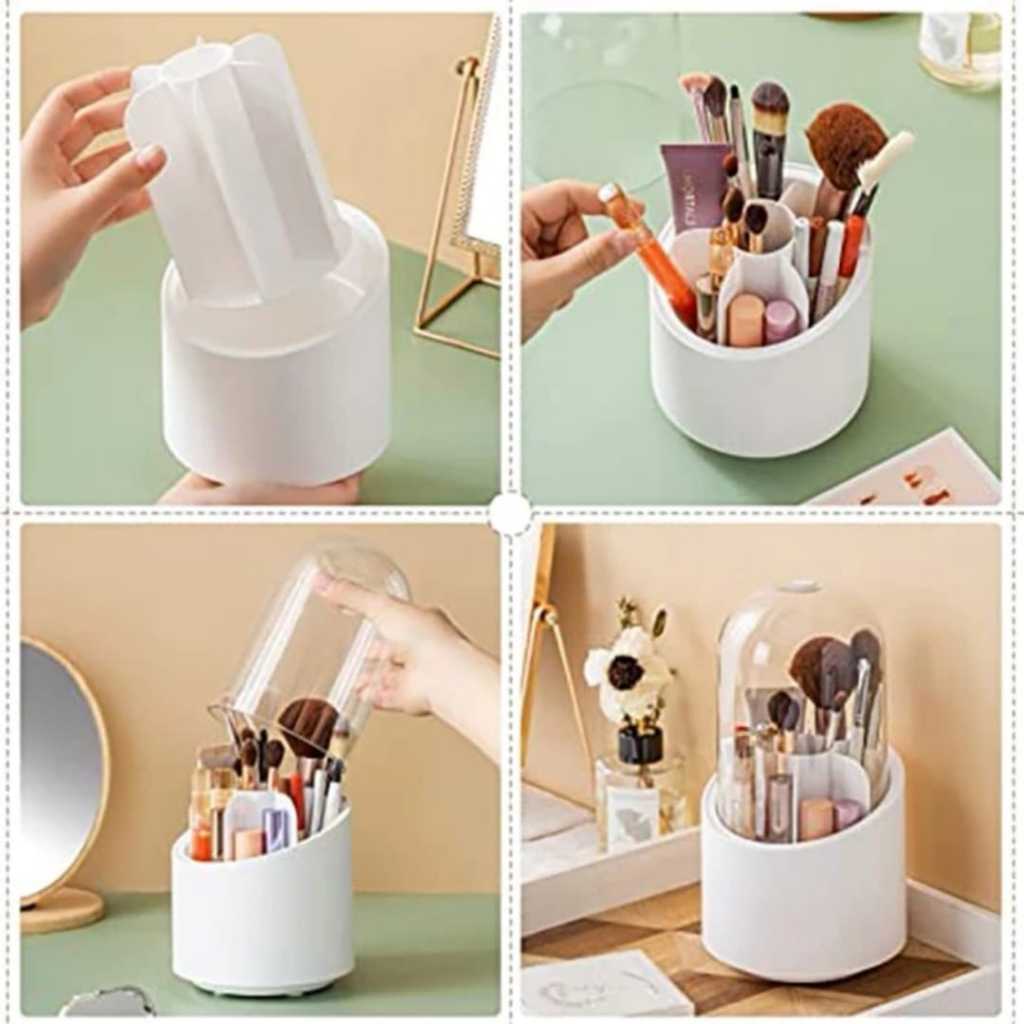 Tempat Make up putar 360 / wadah brush anti debu / Kotak Penyimpanan Kuas Make-up putar / tempat bru