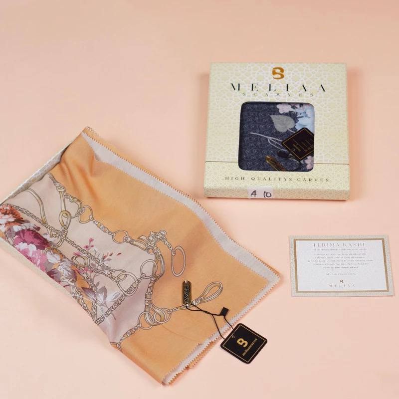 SEGIEMPAT MELIAA MOTIF SCARVES PREMIUM VOAL ULTRAFINE / SQUARE PRINTING MELIA NEW BOX DAN PACKING PO