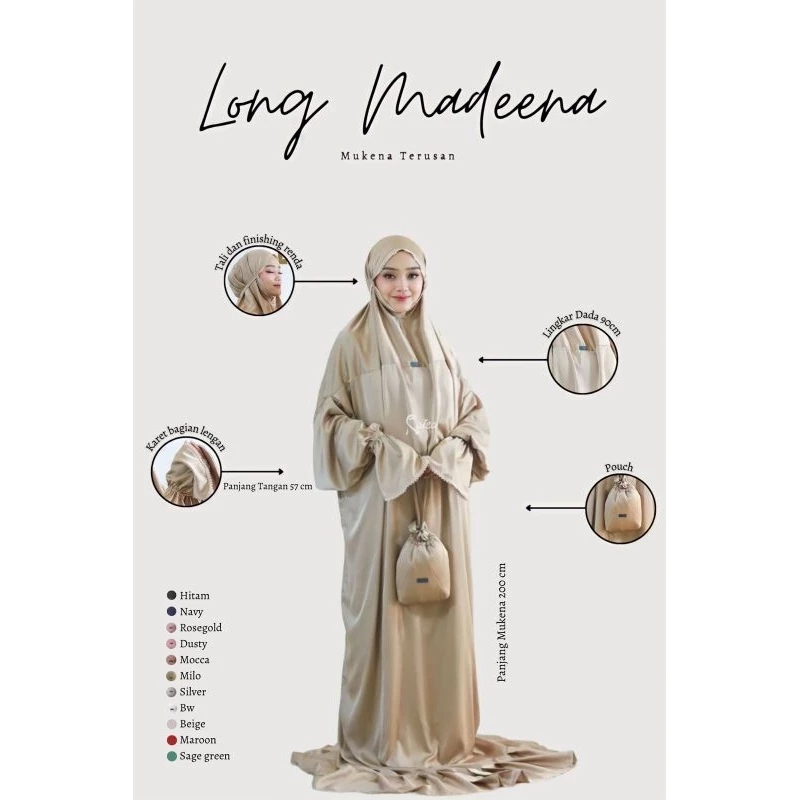 RAISA HIJAB Mukena terusan satin silk premium ukuran jumbo polos green sage Long Madeena