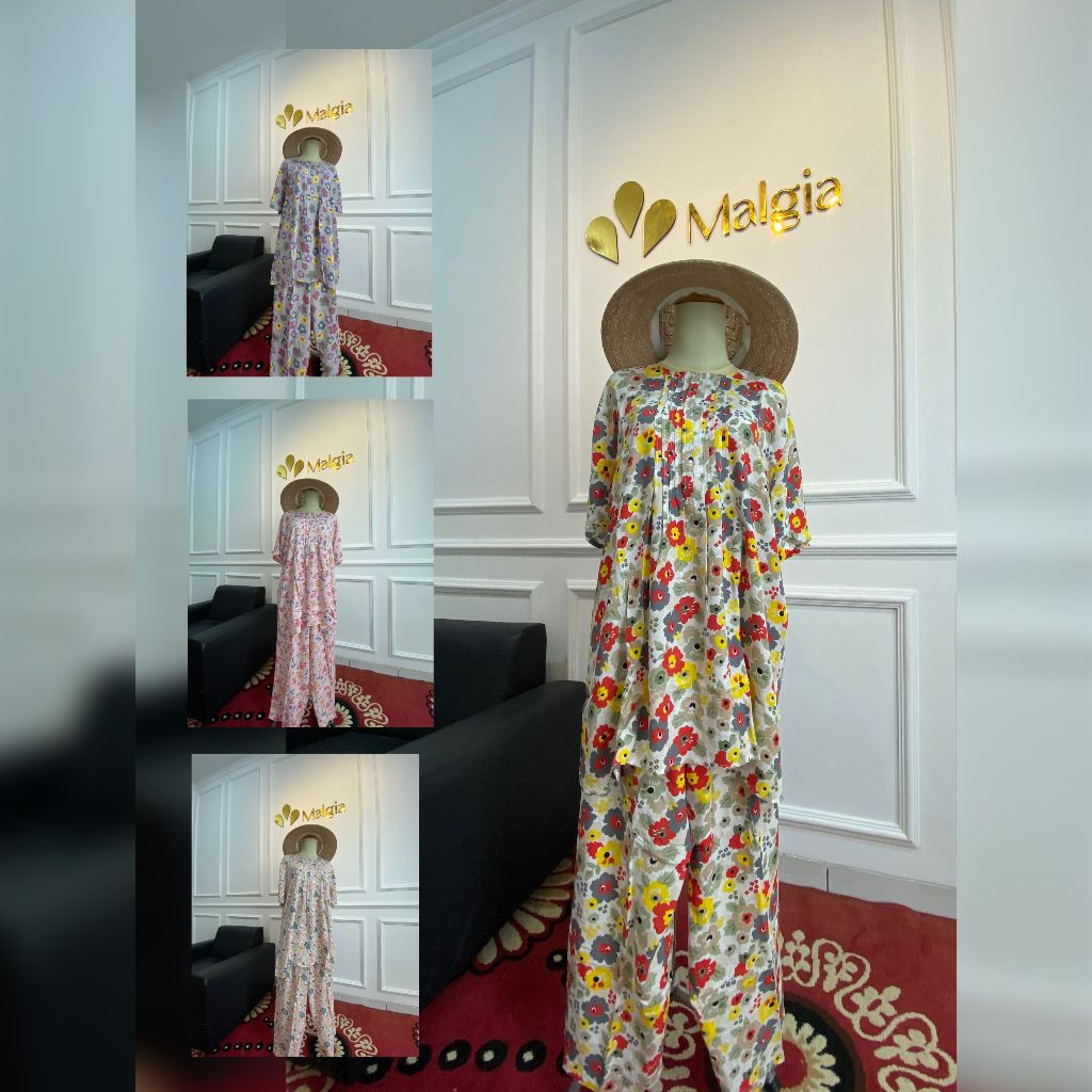 Malgi Daster Model Stelan Atasan dan Bawahan Katun Rayon Premium Reslesting Depan Busui Daster Viral
