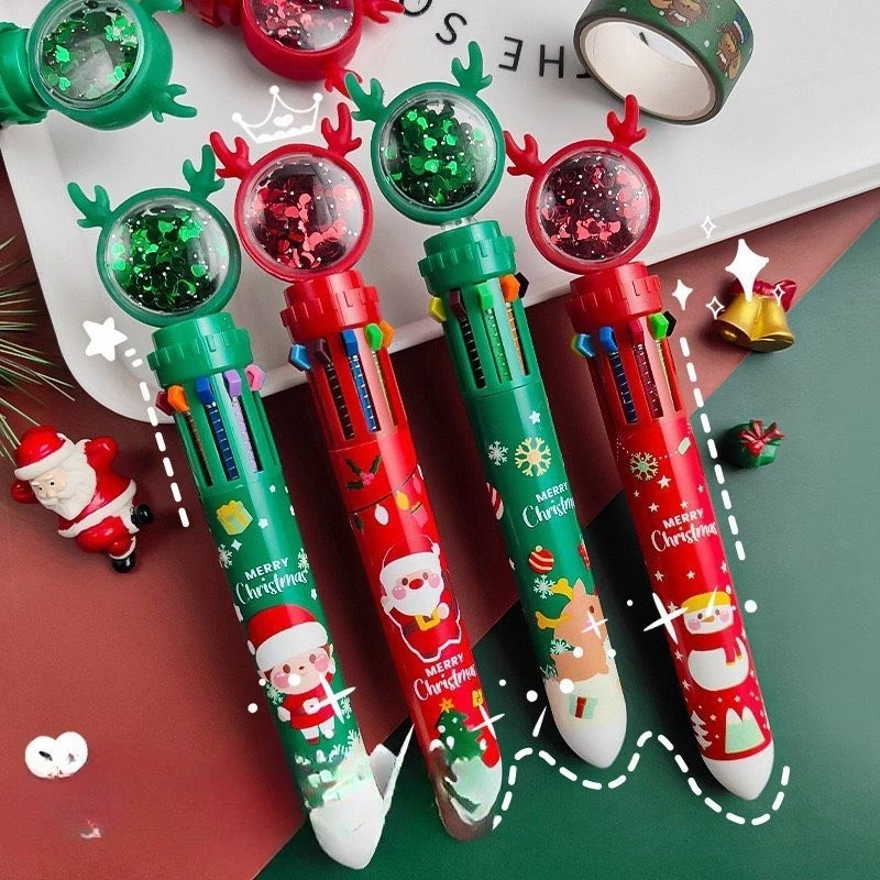 

DY PACK PULPEN 10 WARNA MOTIF NATAL SANTA SNOWMAN GREEN RED BALLPOINT NATAL