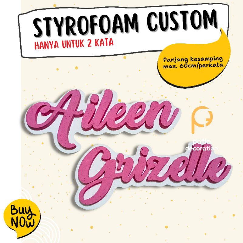 Styrofoam Custom nama (2 kata) dekorasi backdrop ulangtahun, aqiqah, walimatul khitan, tedak siten