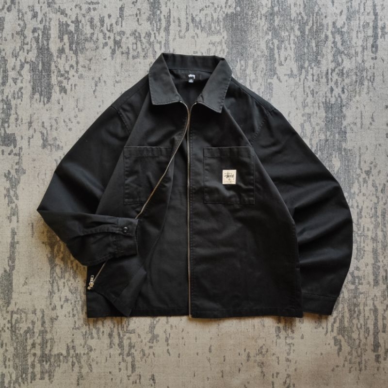 STUSSY ZIP UP WORK SHIRT BLACK