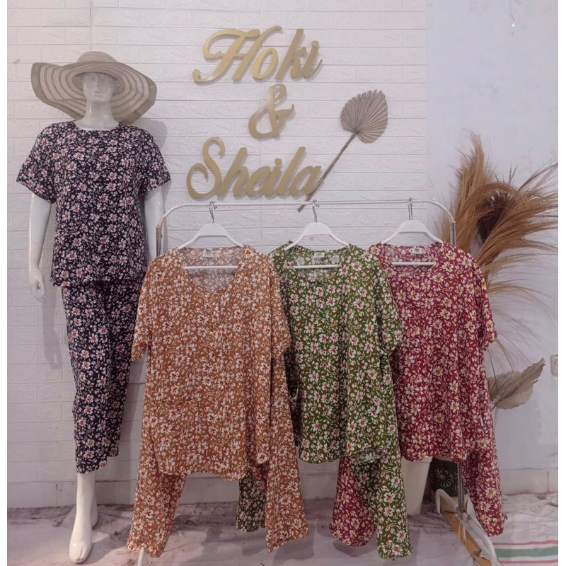 Baju Lalok - Motif Random CP Hoki Sheila Rayon| Baju Tidur Hoki Sheila Lebel Orange