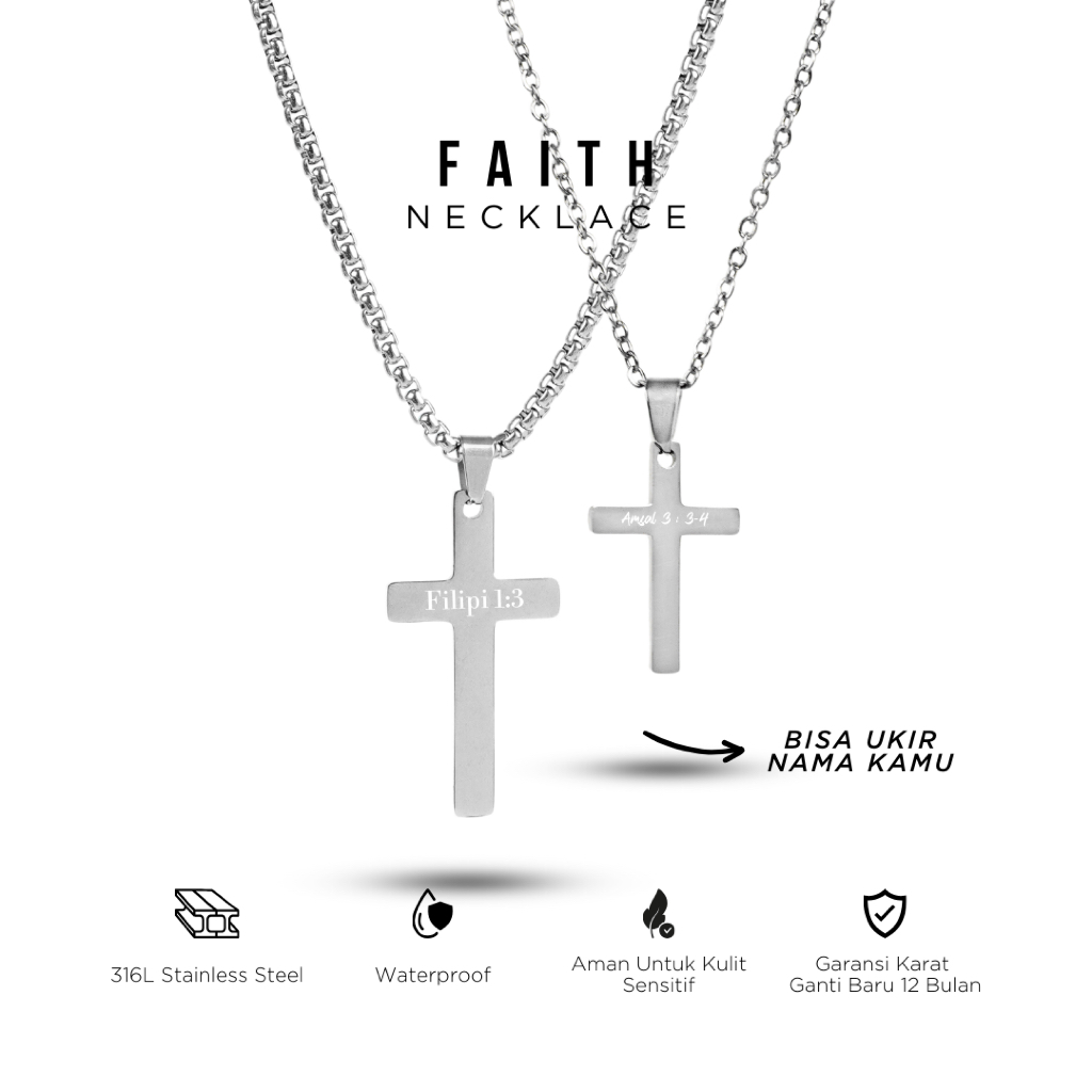 Kalung Salib Couple Pria Wanita Anti Karat Faith Necklace - Aksesoris Premium untuk Pasangan