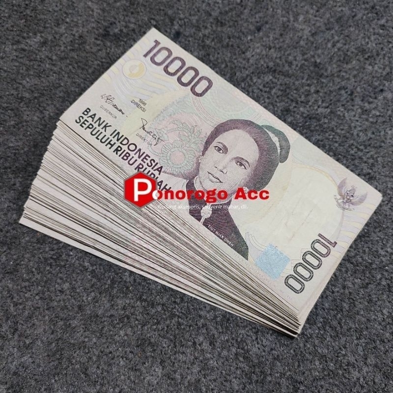 (USED/VF) Uang kuno 10000 rupiah cutnyadin 1998 uang lama 10rb sepuluh ribu danau segara anak