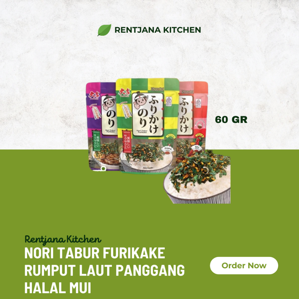 

Nori Tabur Furikake Rumput Laut Panggang Halal MUI Campuran Ikan Teri 60g