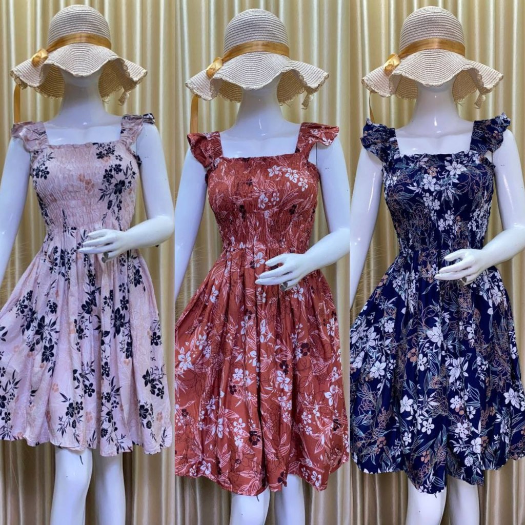 Daster Dress Wanita Rayon Motif Bunga Kerut Dada Lengan Pendek Tanktop