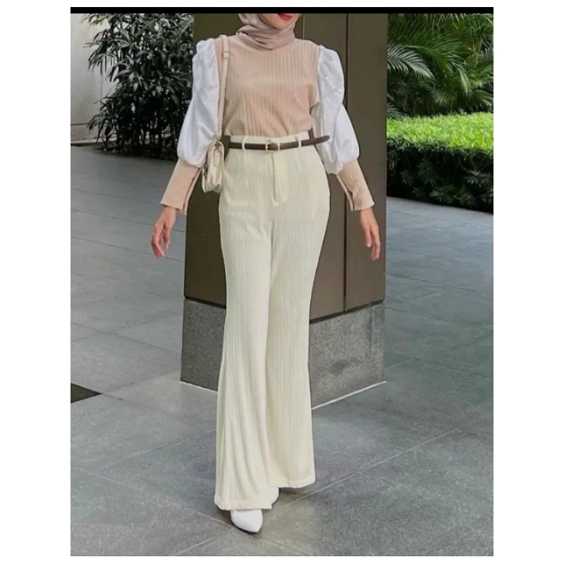 Celana Cutbray Knit Wanita Highwaist / Celana Loose Knit Korean premium Model Bawah Belah / Kulot Lo
