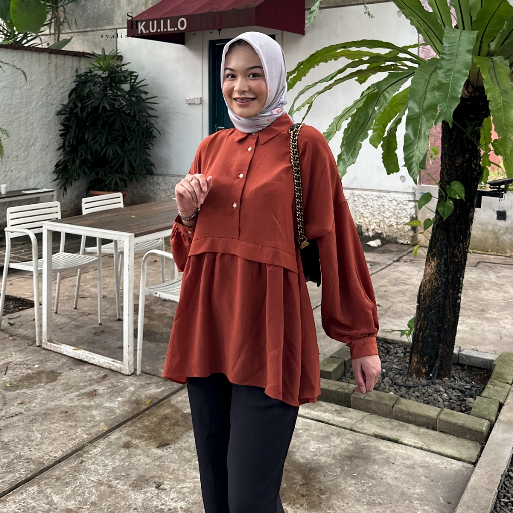 [CUCI GUDANG] Syaline Hijab - Atasan Kemeja Wanita - Anna Shirt Maroon