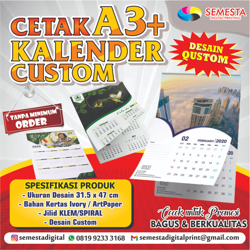 CETAK KALENDER CUSTOM A3+ / JILID KLEM/SPIRAL