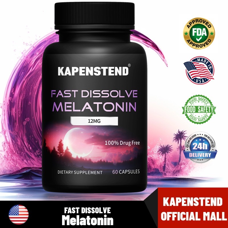 Kapsul Melatonin KAPENSTEND 10 dalam 1 - 12 mg Melatonin dengan L-Theanine, Akar Valerian, dan banya