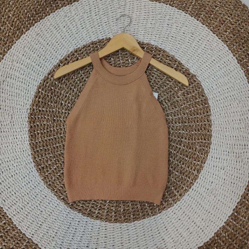 258-atasan top Rajut wanita coklat