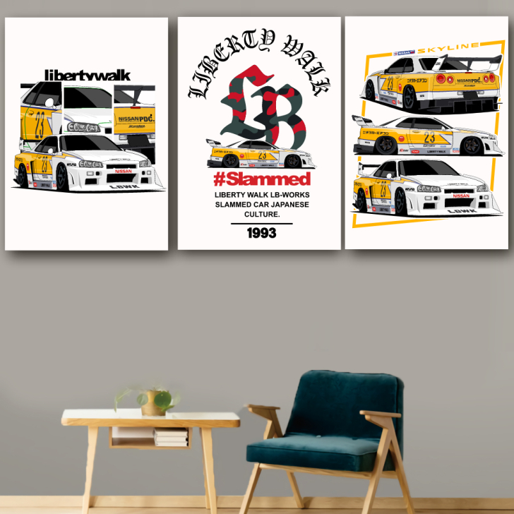GILAN Poster Kayu Mobil NISSAN SKYLINE R34 BNR34 SUPER SILHOUETTE LBWK LIBERTY WALK