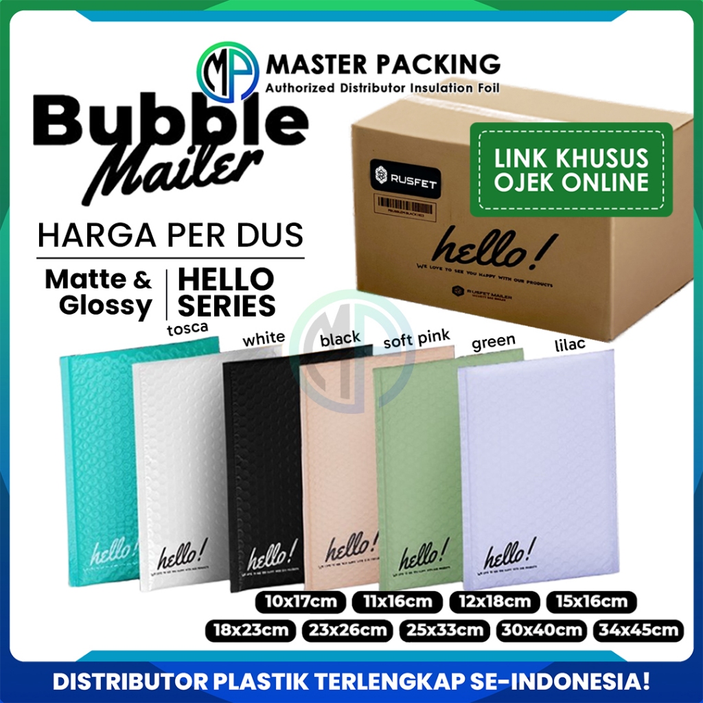 

Amplop Bubble Mailer HARGA PER-DUS Rusfet Hello Series / Security Bag Mailer Solid Color [INSTANT]