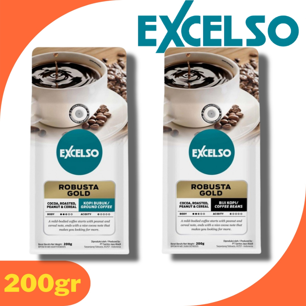 

Excelso Robusta Gold Kopi Bubuk / Biji Kopi Kemasan 200gr