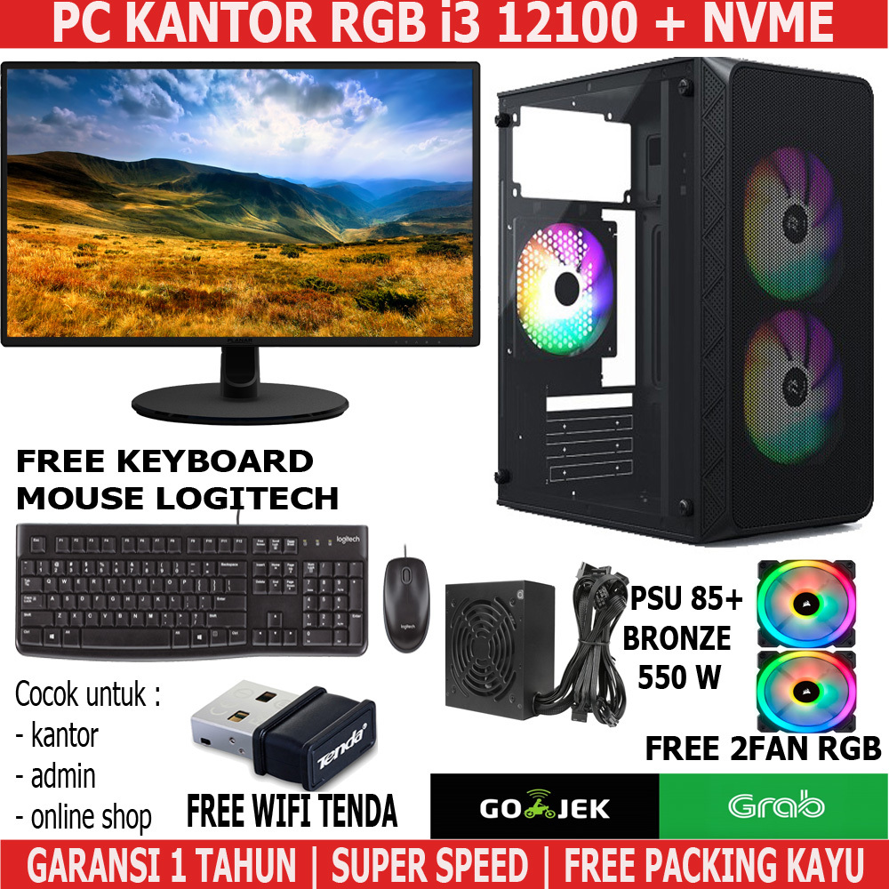 PC/KOMPUTER RAKITAN KANTOR/OFFICE i3 12100 SSD NVME PSU + FULLSET