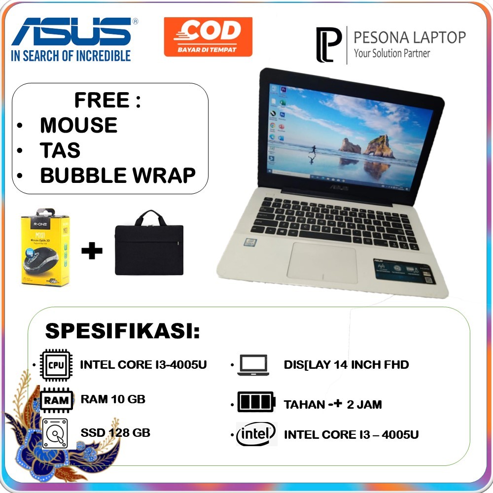 LAPTOP ASUS X455L INTEL CORE I3 GEN4 RAM8GB SSD256GB