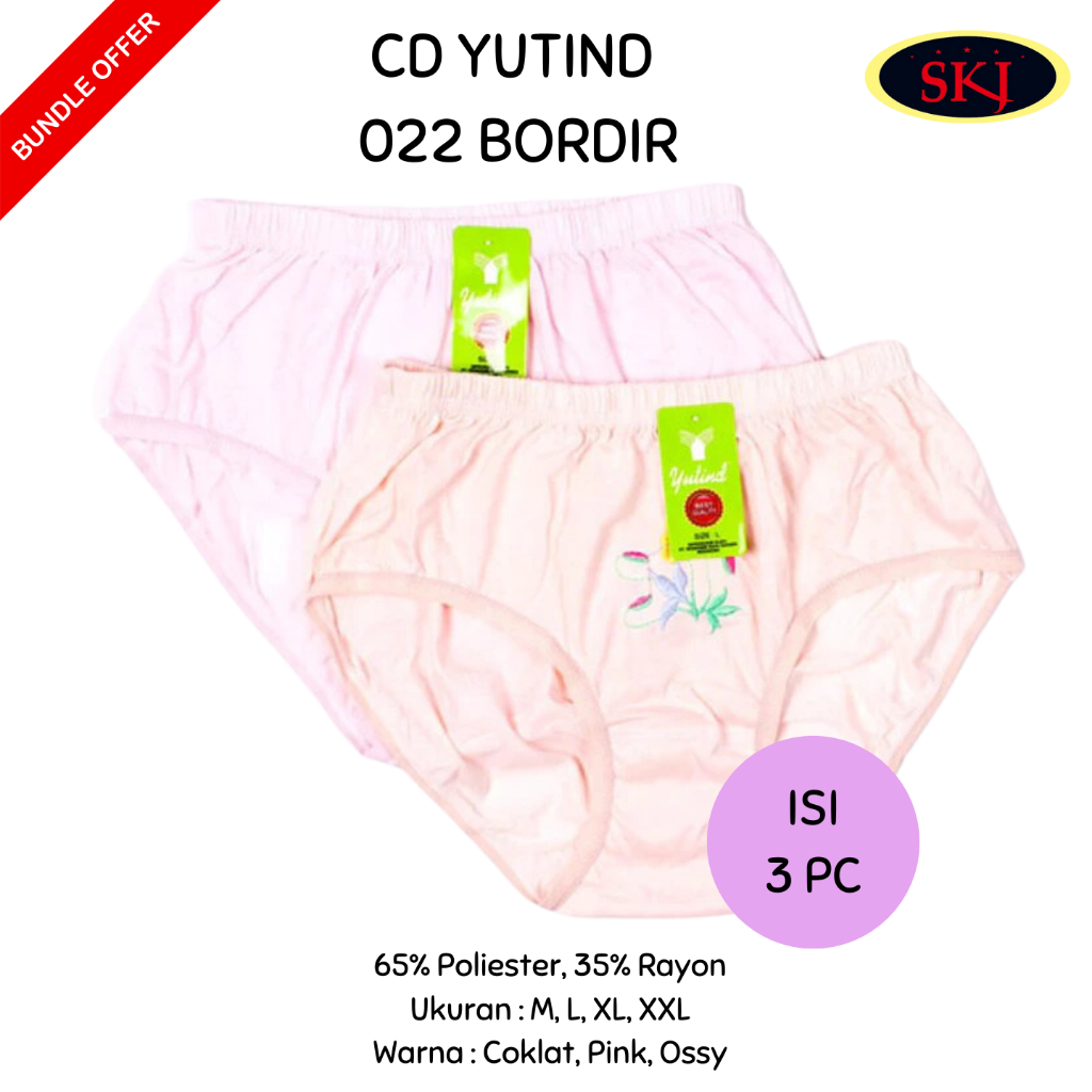[ISI 3] CD Wanita YUTIND BORDIR Bunga Pinggang Karet / Pakaian Dalam Wanita