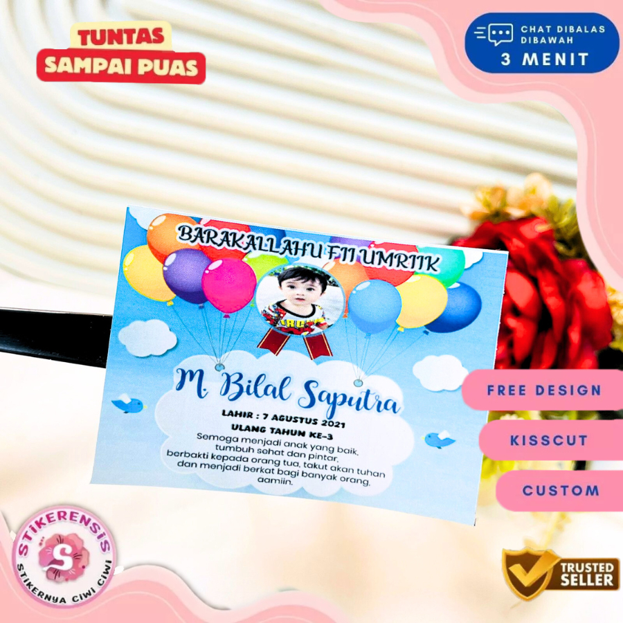 

Stikerensis Stiker Custom Persegi Ulang Tahun Anak Perlengkapan Pesta Ultah Stiker Label Birthday