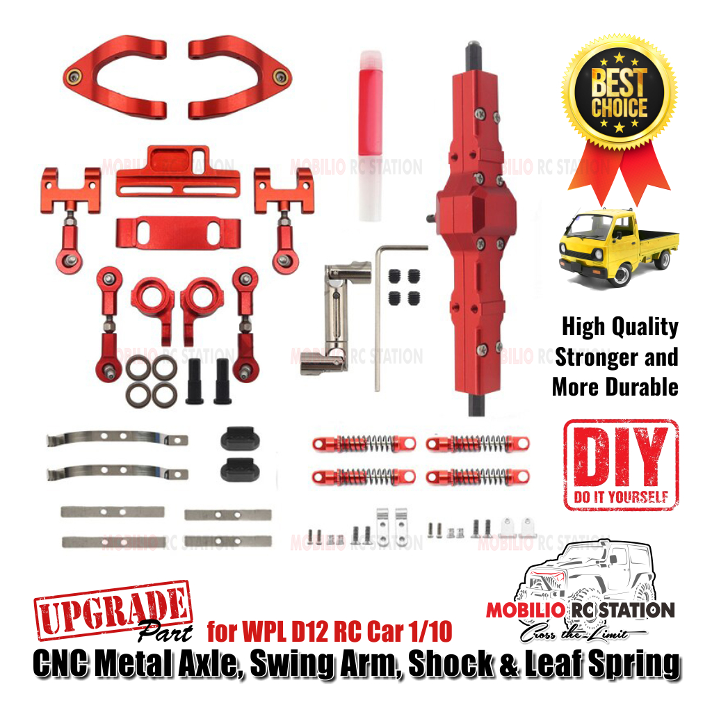 Upgrade Full Set CNC Metal Axle Swing Arm Shock & Leaf Spring WPL D12
