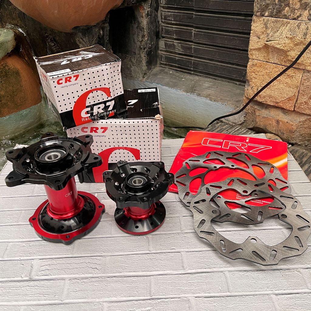 Tromol Set CRF 150 36 Hole + Piringan DB Depan Belakang Plus Piringan 2 tone CR7 Black/Red
