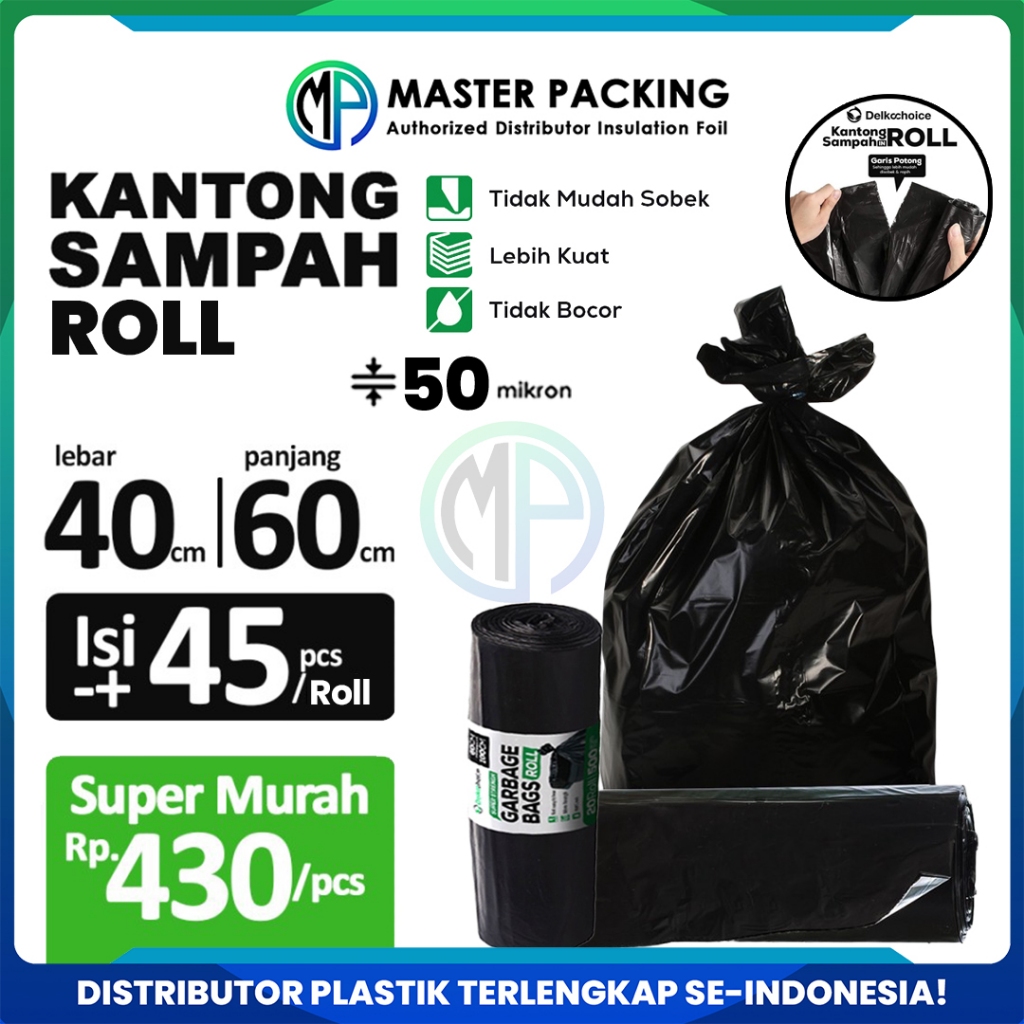 Kantong Kresek Plastik Sampah Roll Hitam Tebal 40cm x 60cm Delkochoice / Trash bag / Garbage Bags