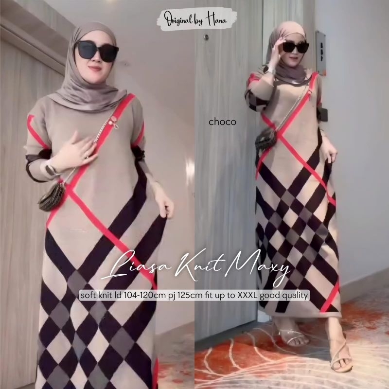 liasa knit maxy by hana gamis rajut import motif dress knit jumbo ld120 xl xxl gamis motif kotak kot