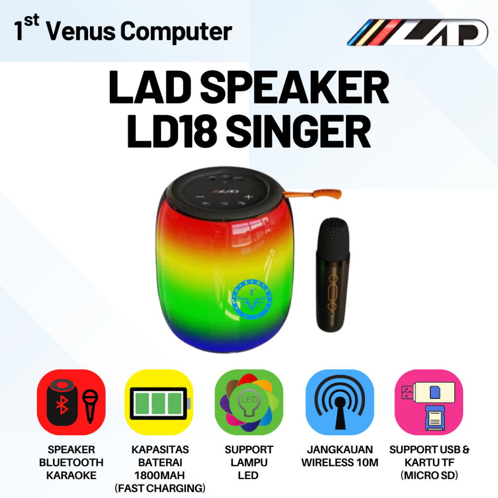 LAD Speaker Karaoke Bluetooth LD18 Singer LED Speaker Karaoke Bluetooth Portable Powerfullbass - Gar