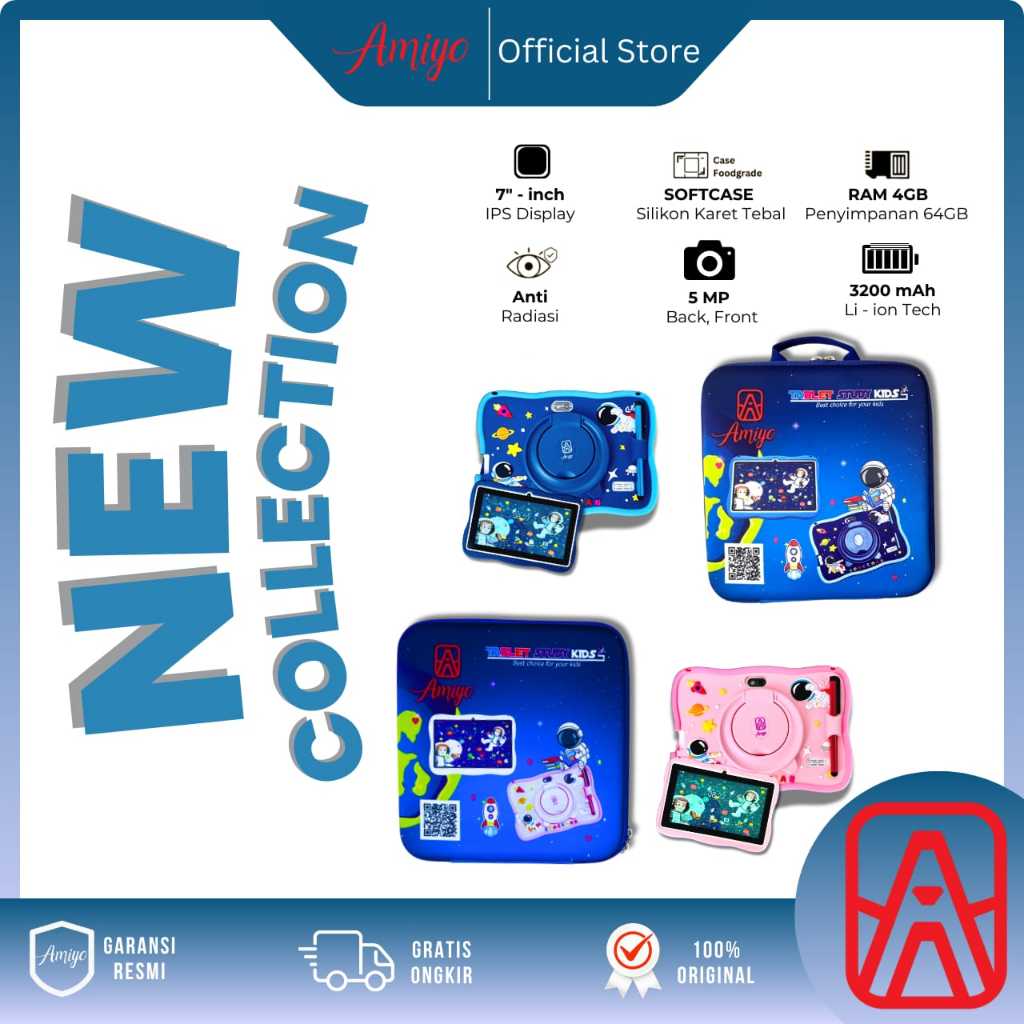 Amiyo Tab Study Kids A15 With Bag Tablet Anak Tablet edukasi 7 inchi wifi/hotspot only Tablet Astron