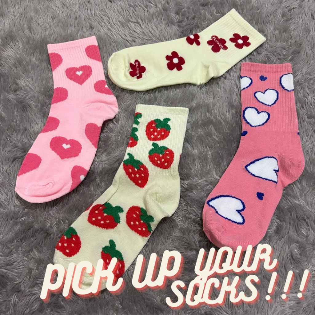 PKK CS0068 CS0070 Kaos Kaki Wanita Motif Hati/Love/Heart/Bunga/Strawberry Fashion Korea Casual