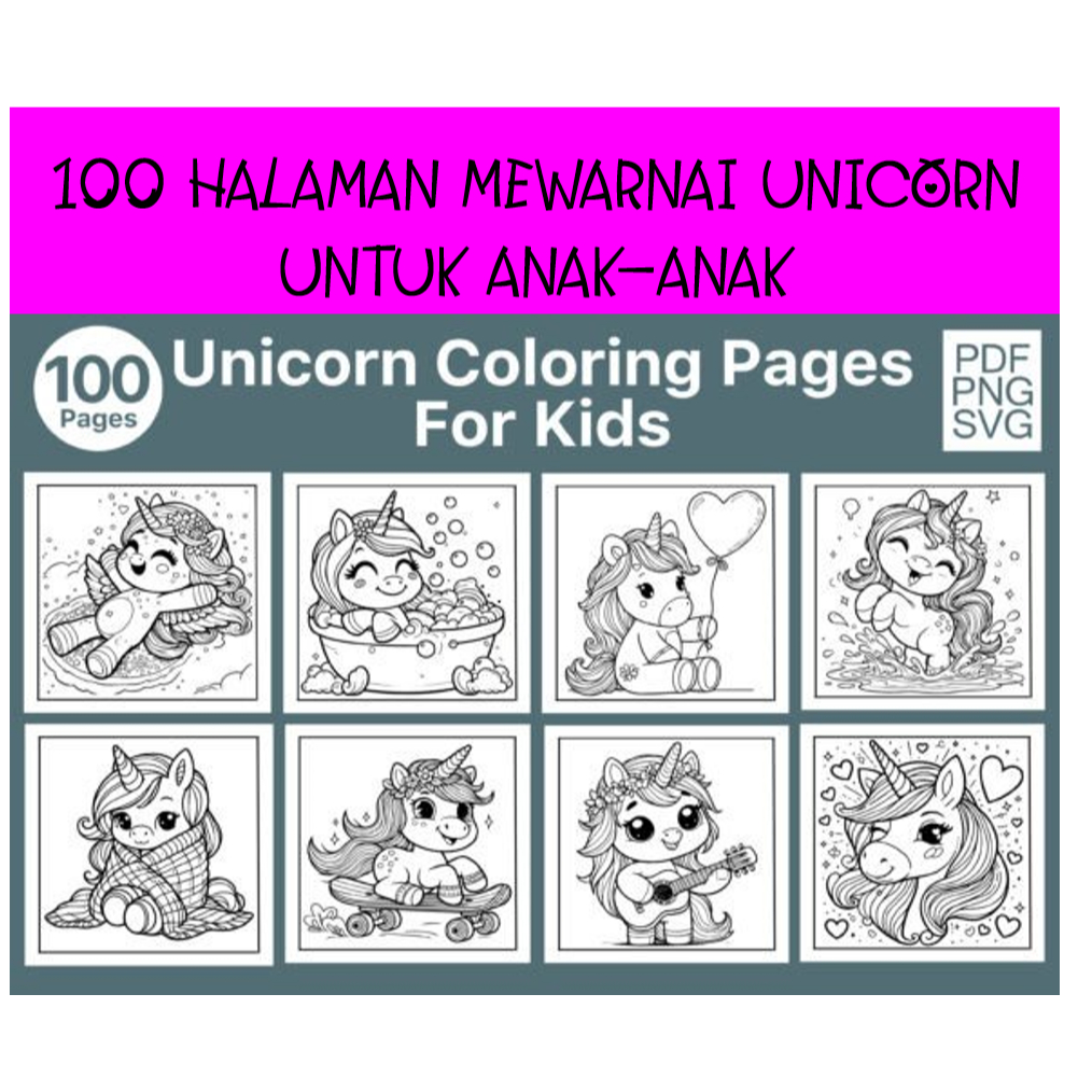 100 Halaman Mewarnai Unicorn untuk Anak-anak