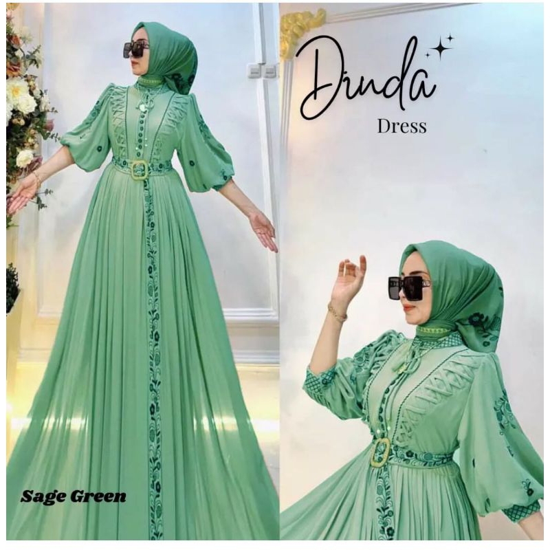 DINDA DRESS BAHAN CERUTY BABYDOLL FULL PURING APLIKASI BORDIR TANGAN KANCING TERBARU