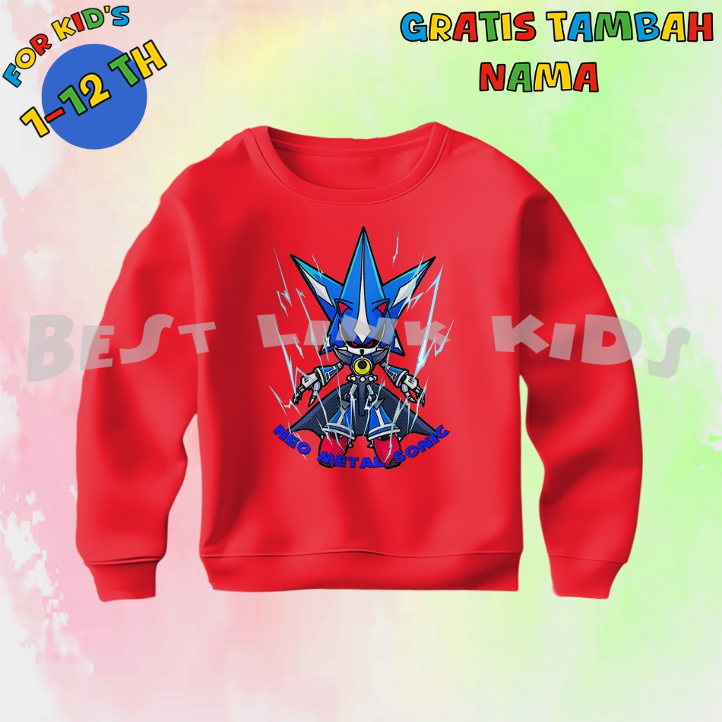 Neo Metal Sonic Sweater Merah Anak - Crewneck Anak Neo Metal Sonic