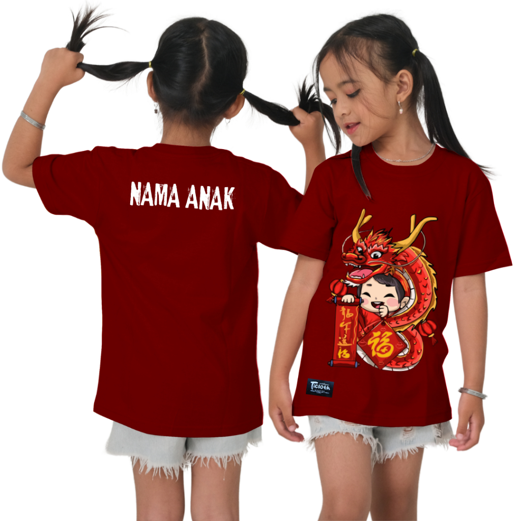 Kaos Imlek Anak Perempuan / Laki-Laki / Usia 1 - 12 Tahun Naga Belit