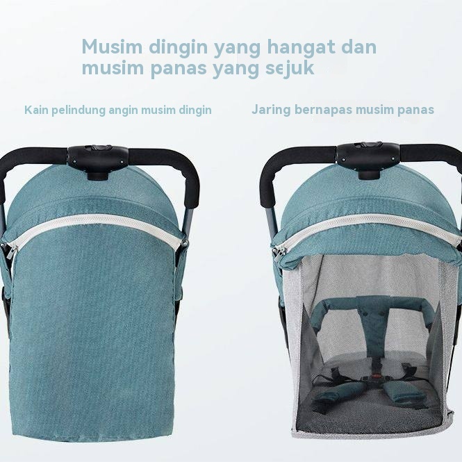 Beige Stroller Bayi Lipat Travelling 2 Arah Newborn 0-3 Tahun 2 Arah Kereta Dorong Balita Lipat