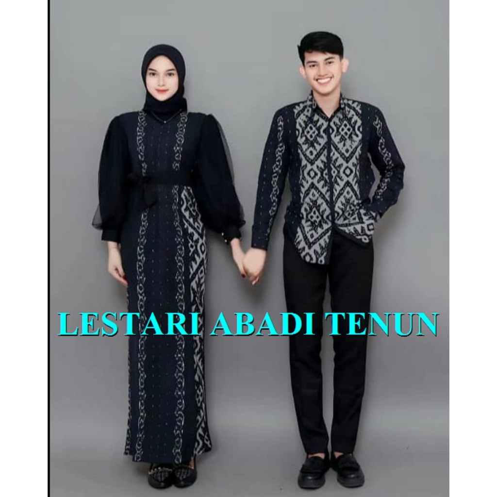 SET BAJU TENUN SARIMBIT, BAJU COUPLE, BAJU TENUN MOTIF KALIMANTAN HITAM TERBARU
