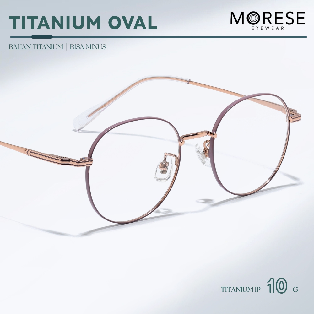 Morese Kacamata Frame Model Oval Titanium Pria Wanita Bisa Minus Antiradiasi Blueray Bluecromic 9859