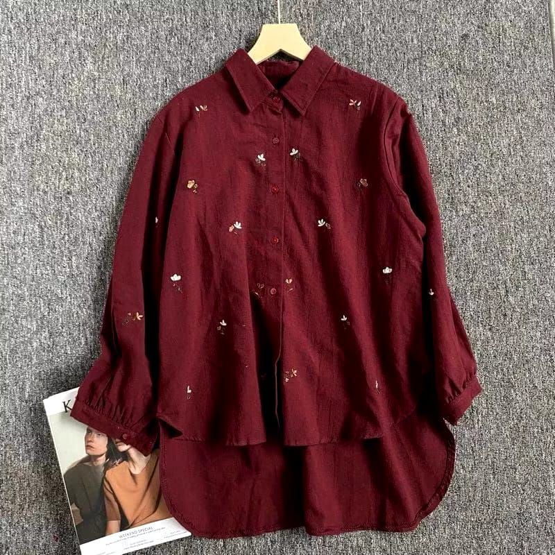 Kemeja Laura Bordil Bunga / Kemeja Wanita Kekinian / Blouse Korea Style
