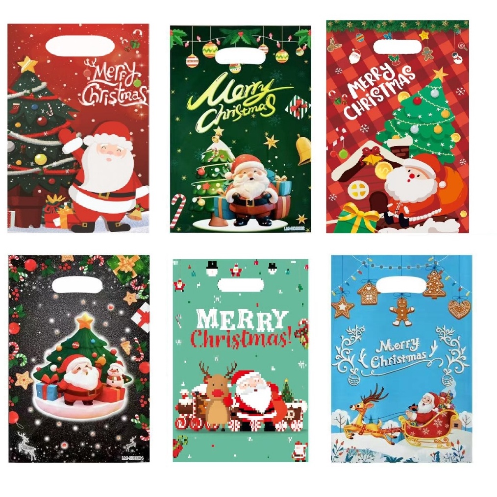 

Potongan 4 Sekarang 1pcs 17x25cm Christmas Plastic Plastik Natal Goodie bag natal Kantong natal