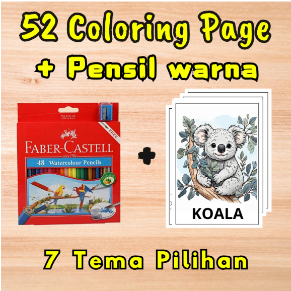 

50 Kertas Mewarnai + 1 Pack Pensil Warna - Bebas pilih 7 tema pilihan