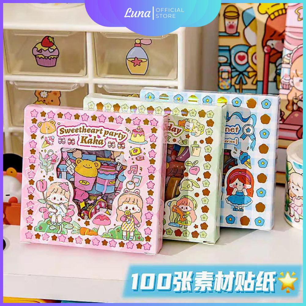 

100 Lembar Stiker Motif Kartun Korea Lucu Anti Air Dekorasi Handbook DIY Scrapbook
