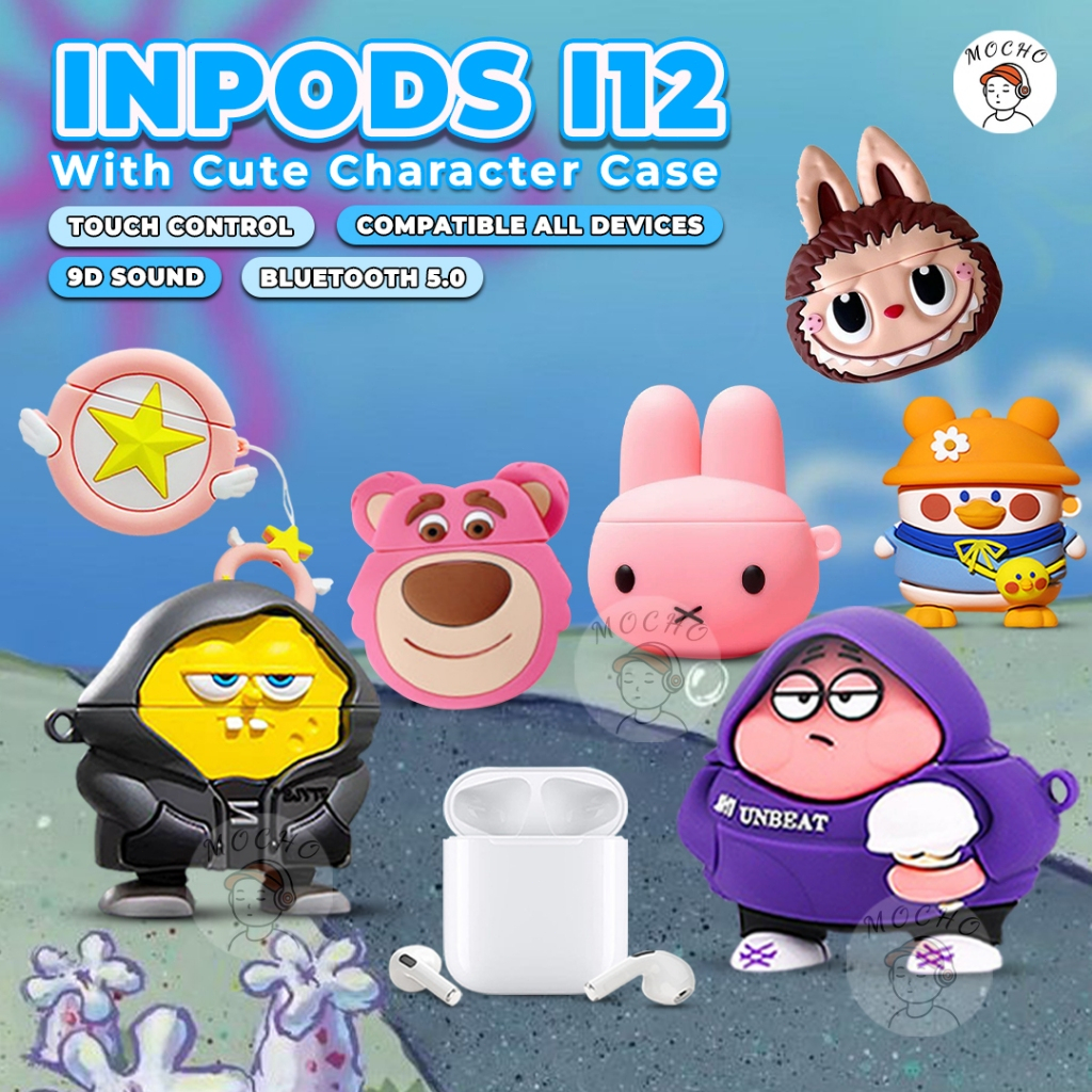 MOCHO COD Headset Bluetooth i12 TWS Dengan Casing Karakter Lucu True Wireless Inpods 12 Earphone Blu