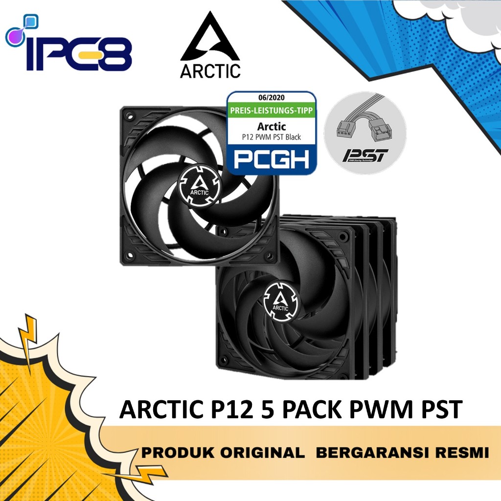 ARCTIC FAN CASING P12 PWM PST PACK OF 5 VALUE PACK - 120MM FAN BLACK